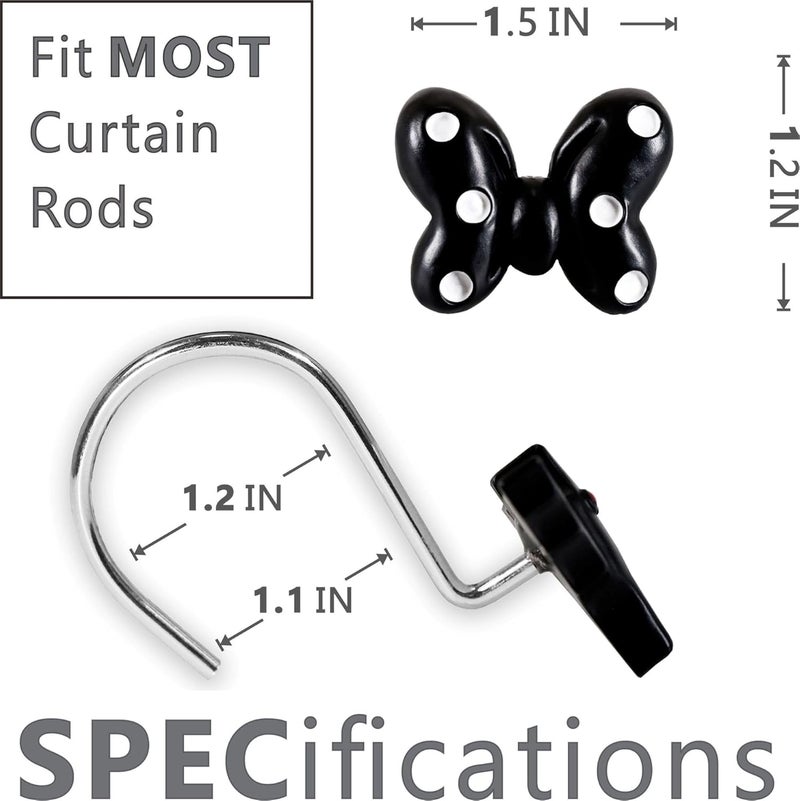 Popkozzi Black White Butterfly Shower Curtain Hooks: Cute Resin Bow Tie Decorative Rustproof Stainless Steel Rings for Garden Farmhouse Cottage Nature-Inspired & Seasonal Spring Summer Bathroom Bedroom Décor - Image 3